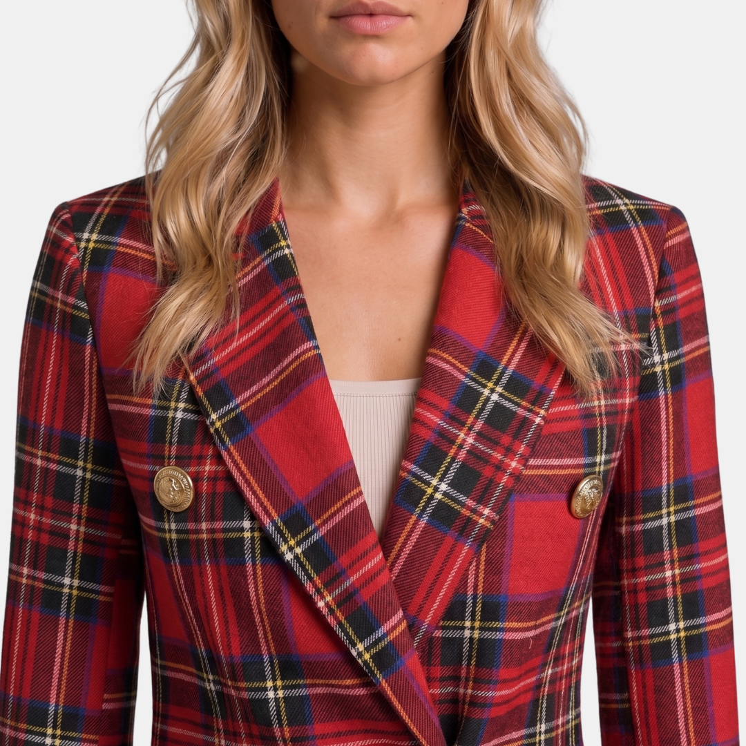 Orenvio | Women’s Tartan Double-Breasted Blazer