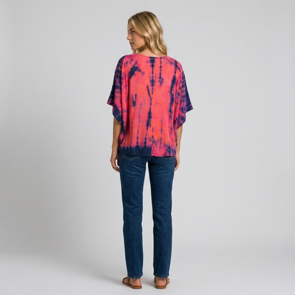 Orenvio | Women’s Tie-Dye Button-Front Batwing Blouse