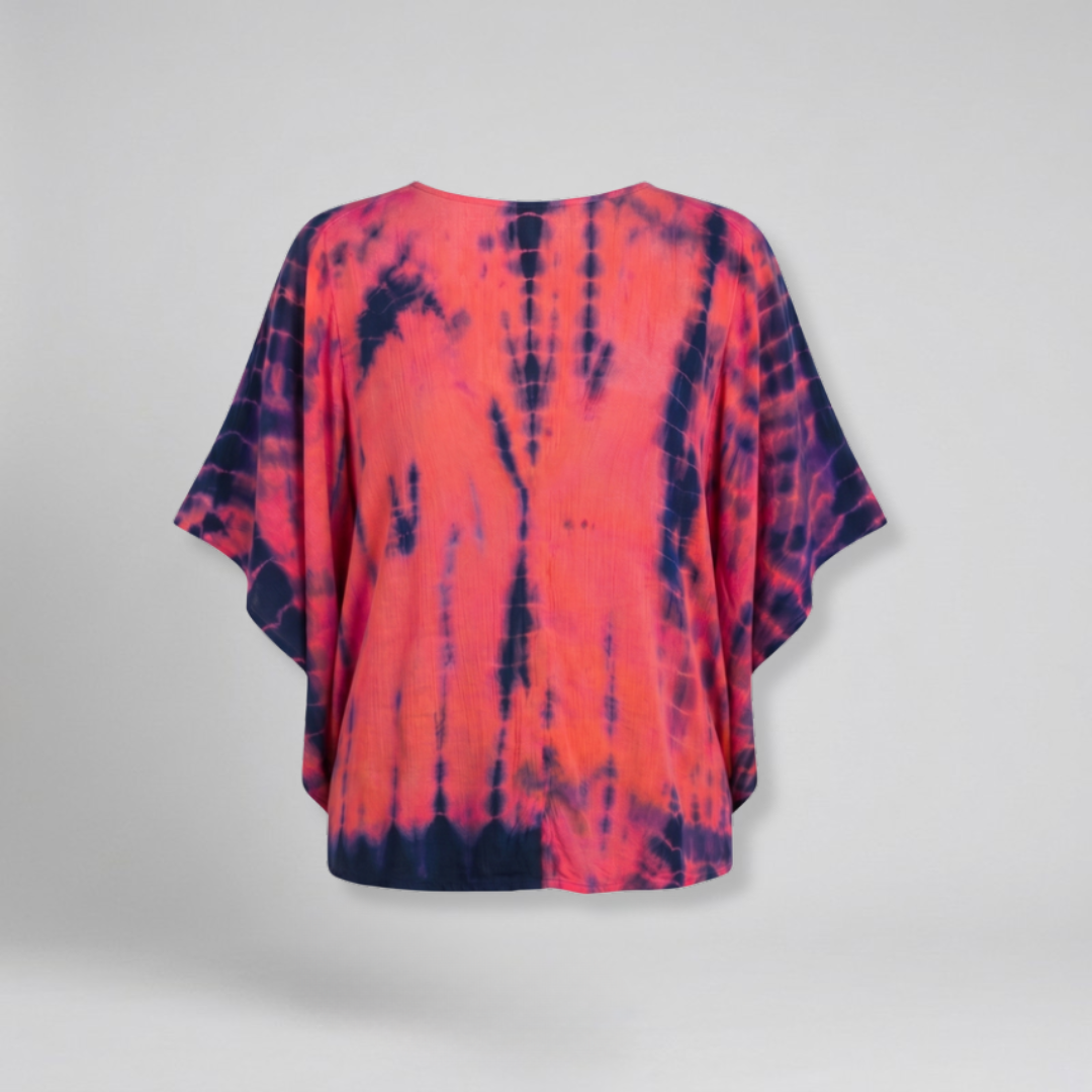 Orenvio | Women’s Tie-Dye Button-Front Batwing Blouse