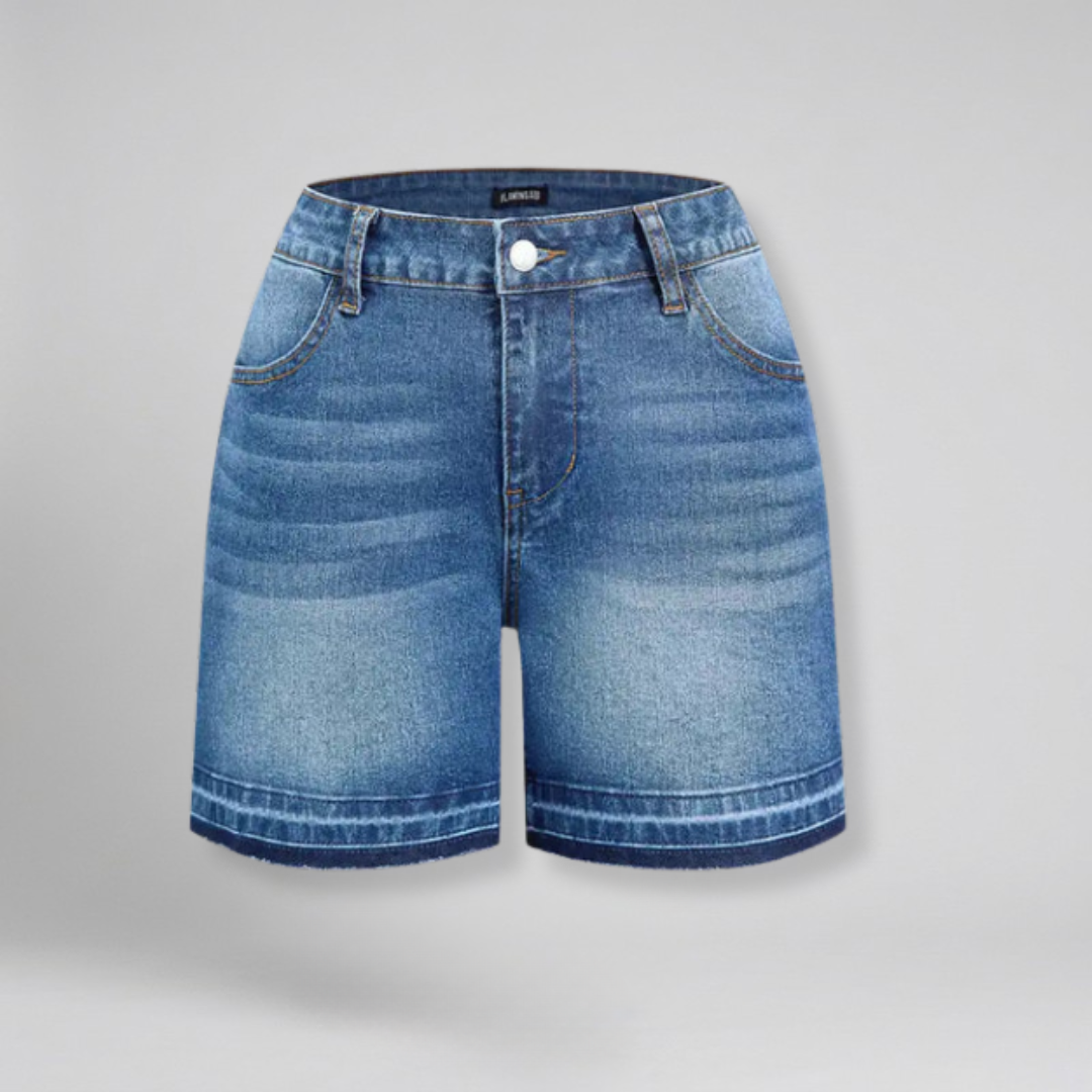 Orenvio | Women’s Washed Mid-Rise Denim Shorts