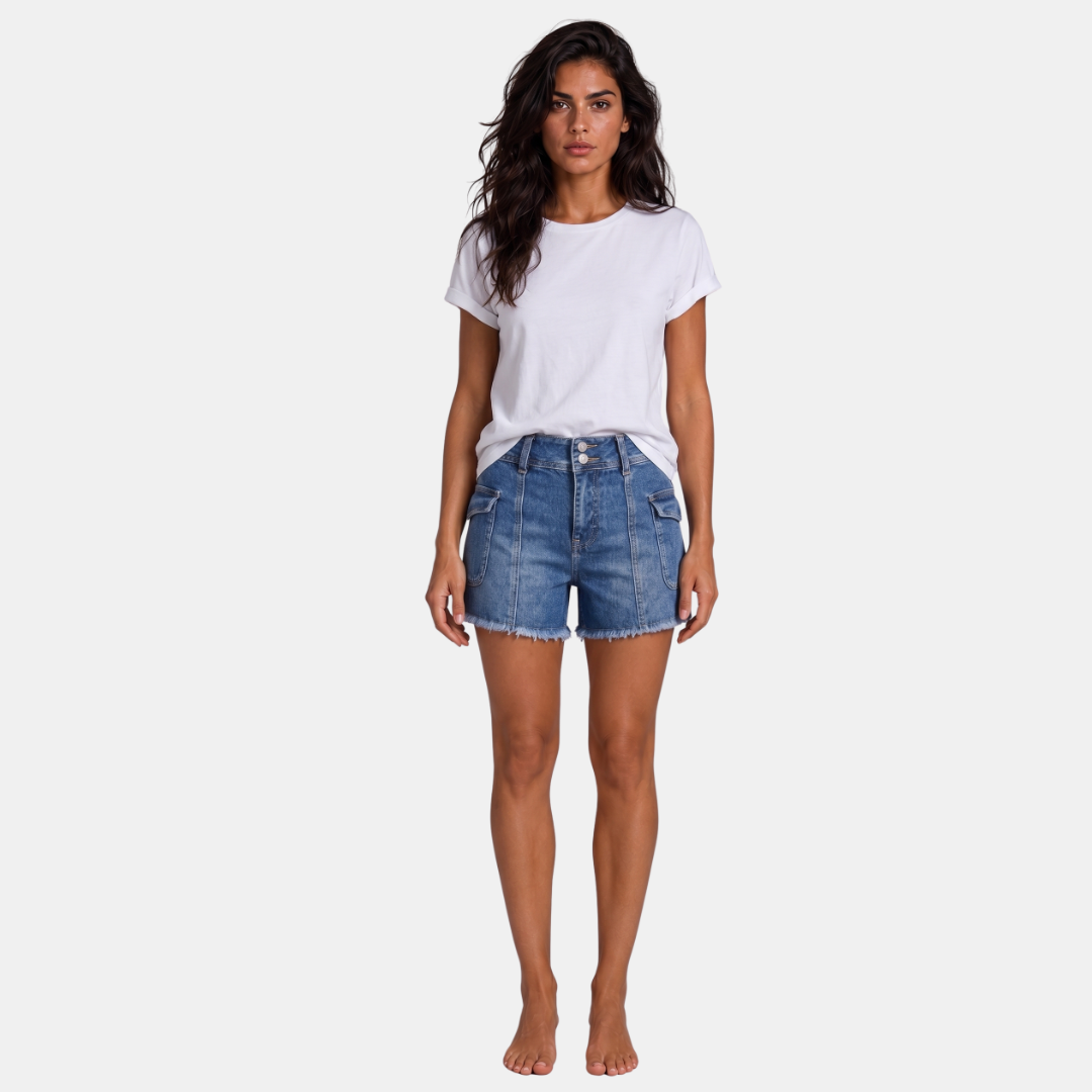 Orenvio | Women’s Washed Raw-Hem Denim Shorts