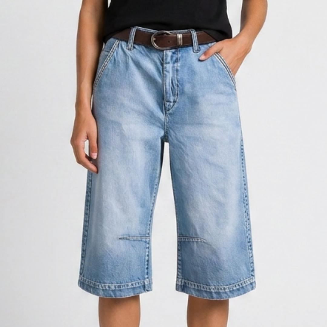 Orenvio | Women’s Washed Wide-Leg High-Rise Capri Jeans