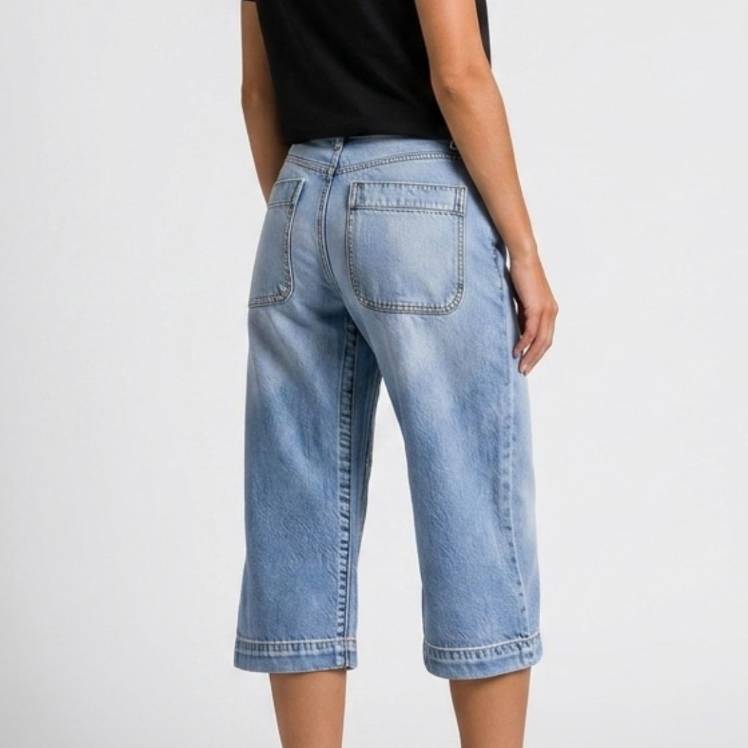 Orenvio | Women’s Washed Wide-Leg High-Rise Capri Jeans