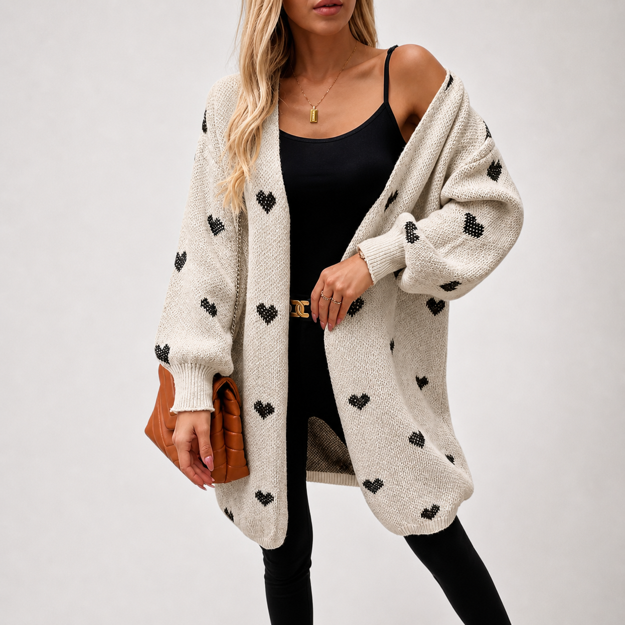 Orenvio | Women’s Heart Pattern V-Neck Cardigan