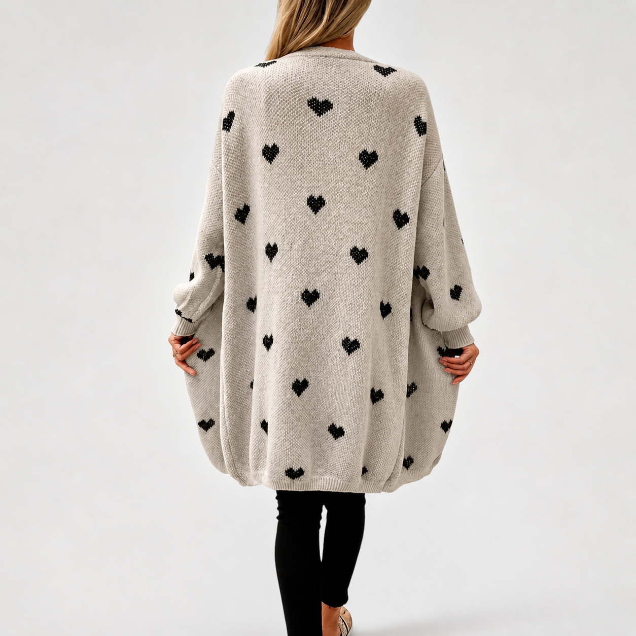 Orenvio | Women’s Heart Pattern V-Neck Cardigan