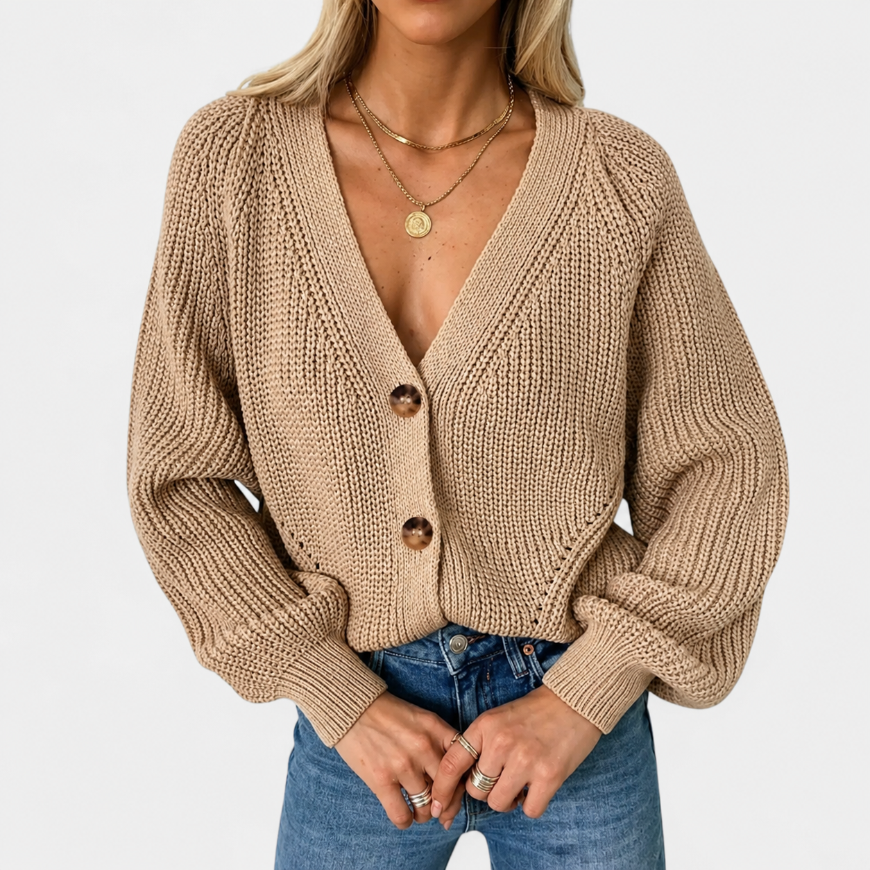 Orenvio | Women’s Deep Collar Elegance Cardigan
