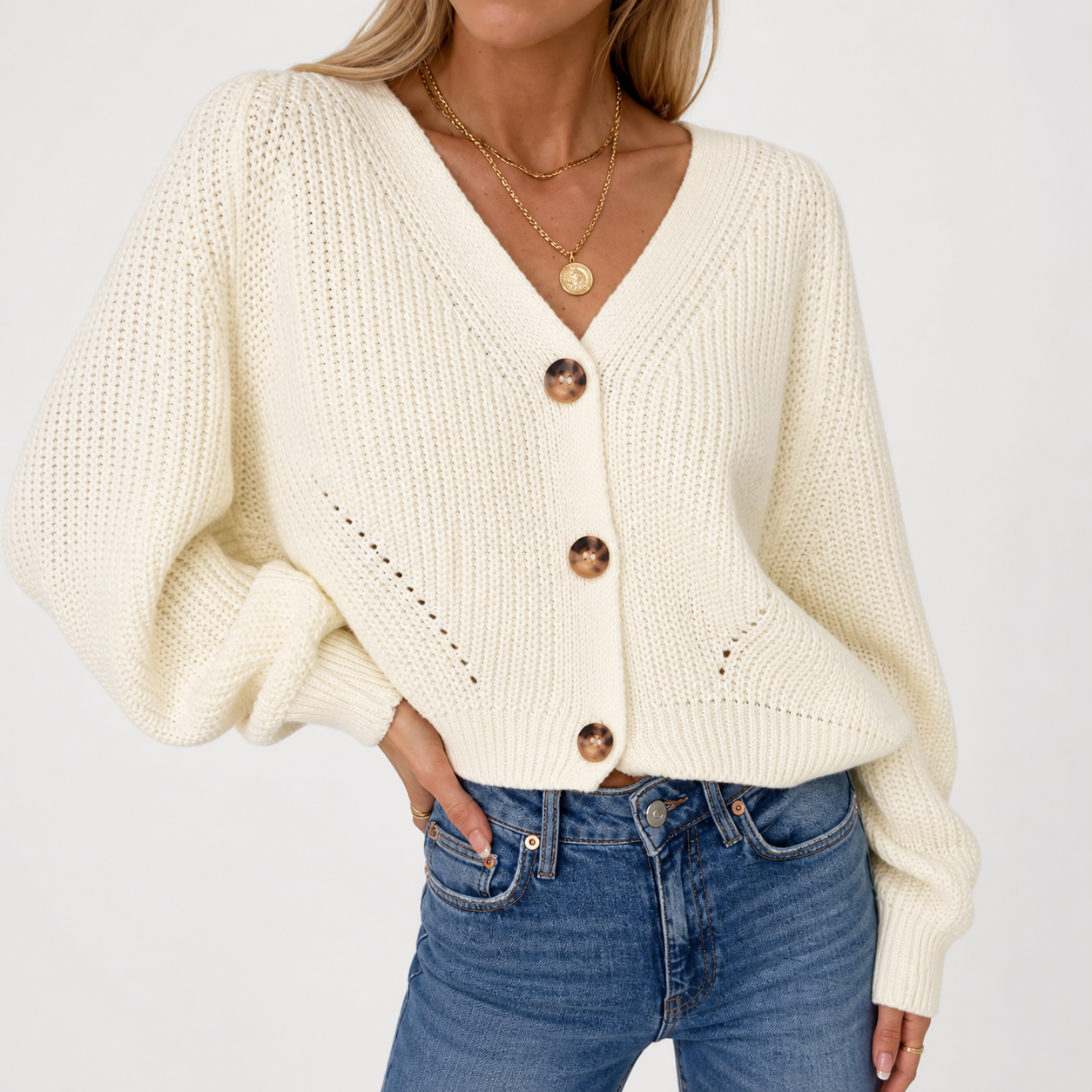 Orenvio | Women’s Deep Collar Elegance Cardigan