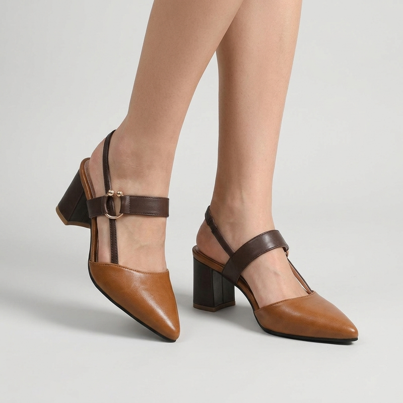 Orenvio | Women's Two-Tone Slingback Block Heel Sandals